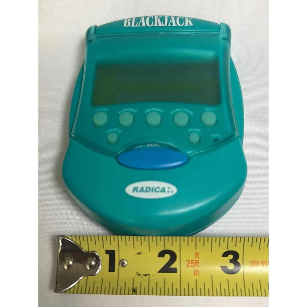 Radica Blackjack Flip Top Handheld Electronic Game Teal Green Vintage Casino Toy